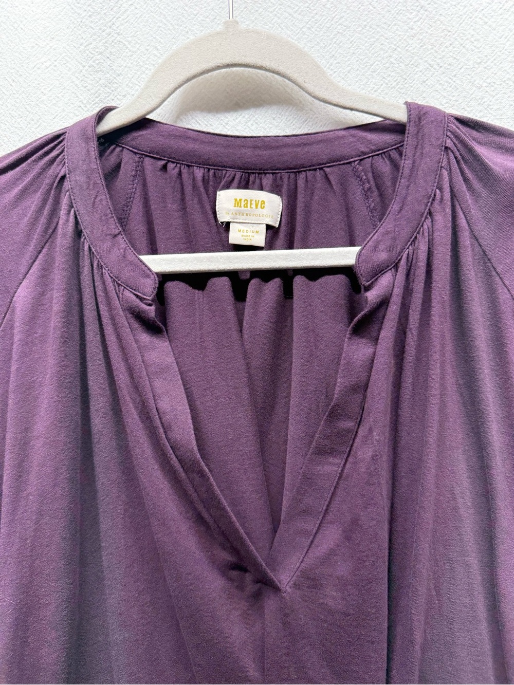 Rocker Chic Anthropologie Maeve Dusty Mauve V-Neck Balloon Sleeve Blouse BOHO - Picture 4 of 9